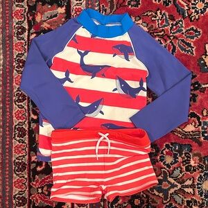 Boden Blue and Red Whale Rashguard Set